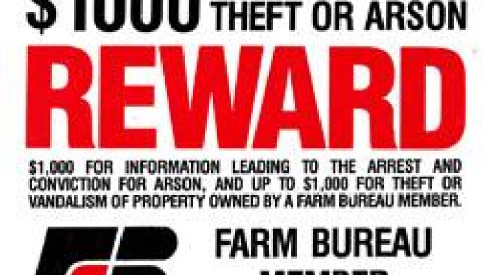 Theft, Arson or Vandalism Reward up to $1,000.